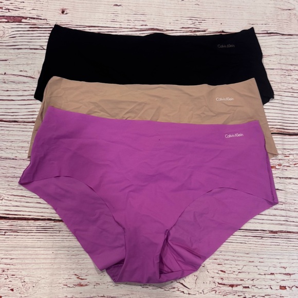 New Calvin Klein Invisibles 3 Pack Hipster Panties in Orchid/Cedar/Black Sz XL - Picture 3 of 7